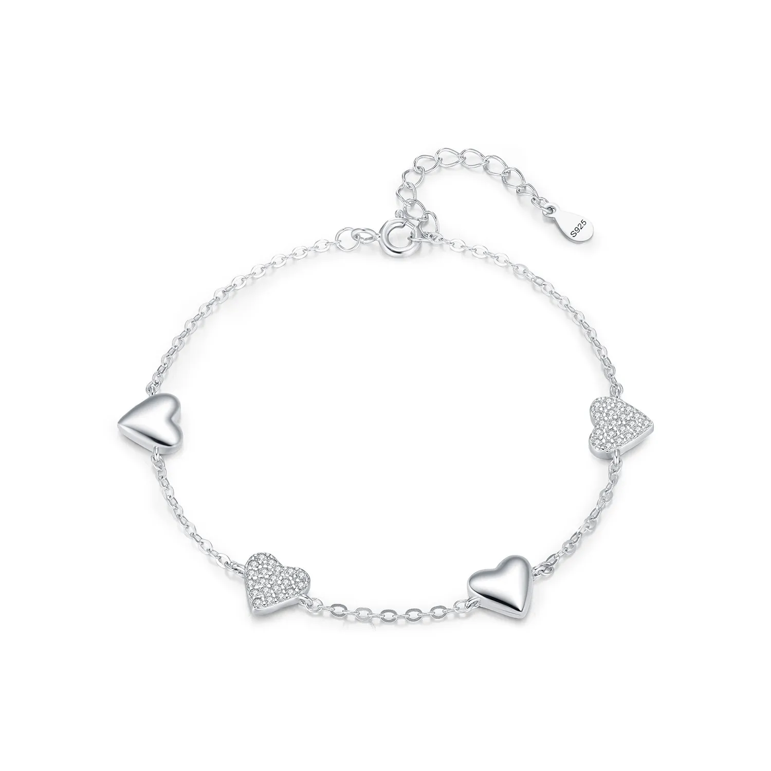 925 Sterling Silver Zirconia Heart Bracelet 100100156