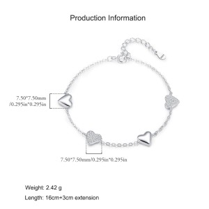 925 Sterling Silver Zirconia Heart Bracelet 100100156