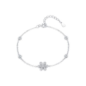 925 Sterling Silver Zirconia Flower Bracelet 100100158