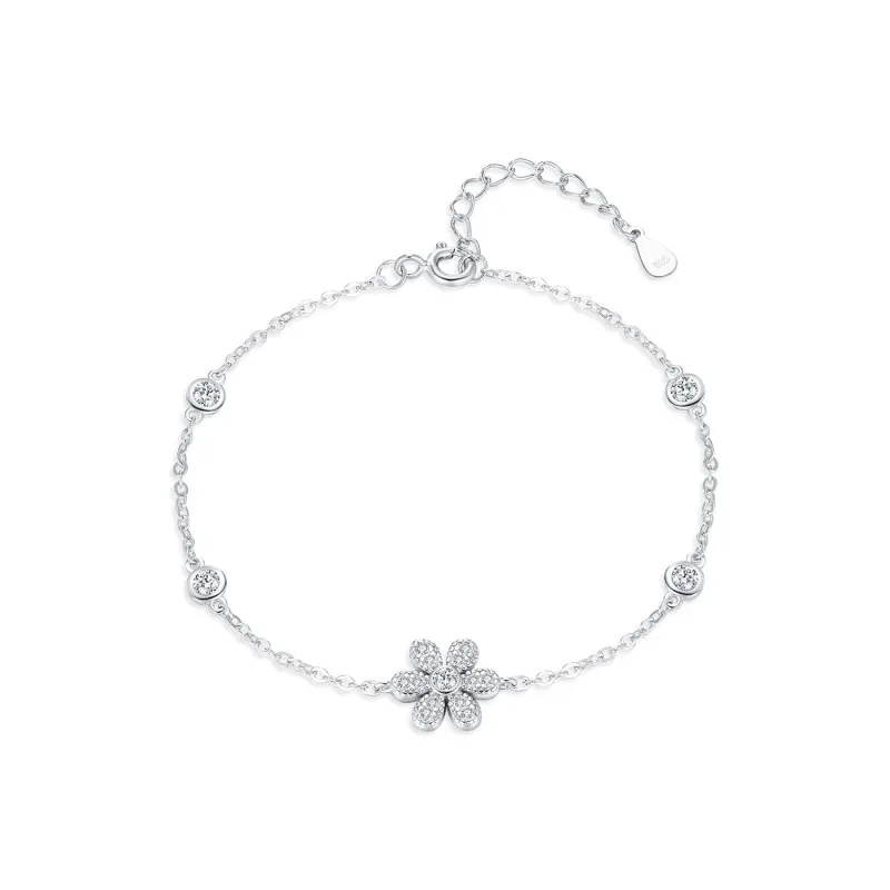 925 Sterling Silver Zirconia Flower Bracelet 100100158