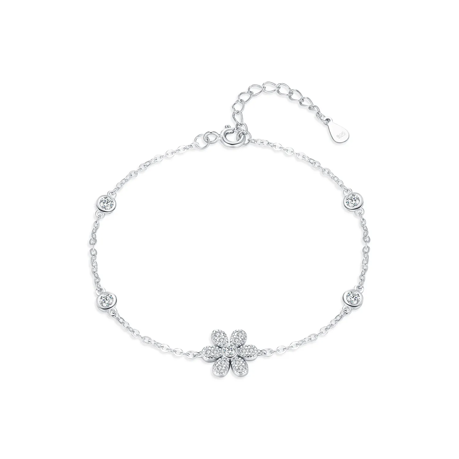 925 Sterling Silver Zirconia Flower Bracelet 100100158