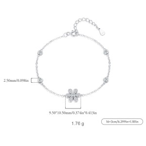 925 Sterling Silver Zirconia Flower Bracelet 100100158