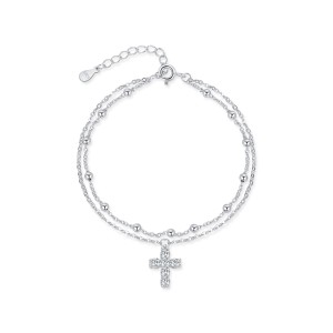 S925 Zirconia Cross Beads Layered Bracelet 100100160