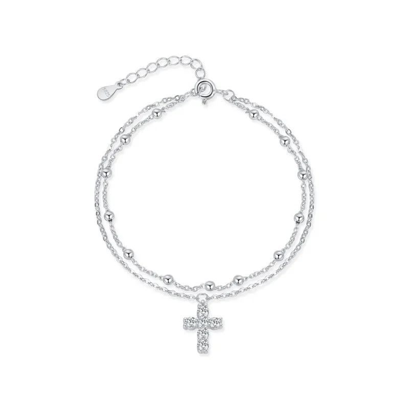 S925 Zirconia Cross Beads Layered Bracelet 100100160