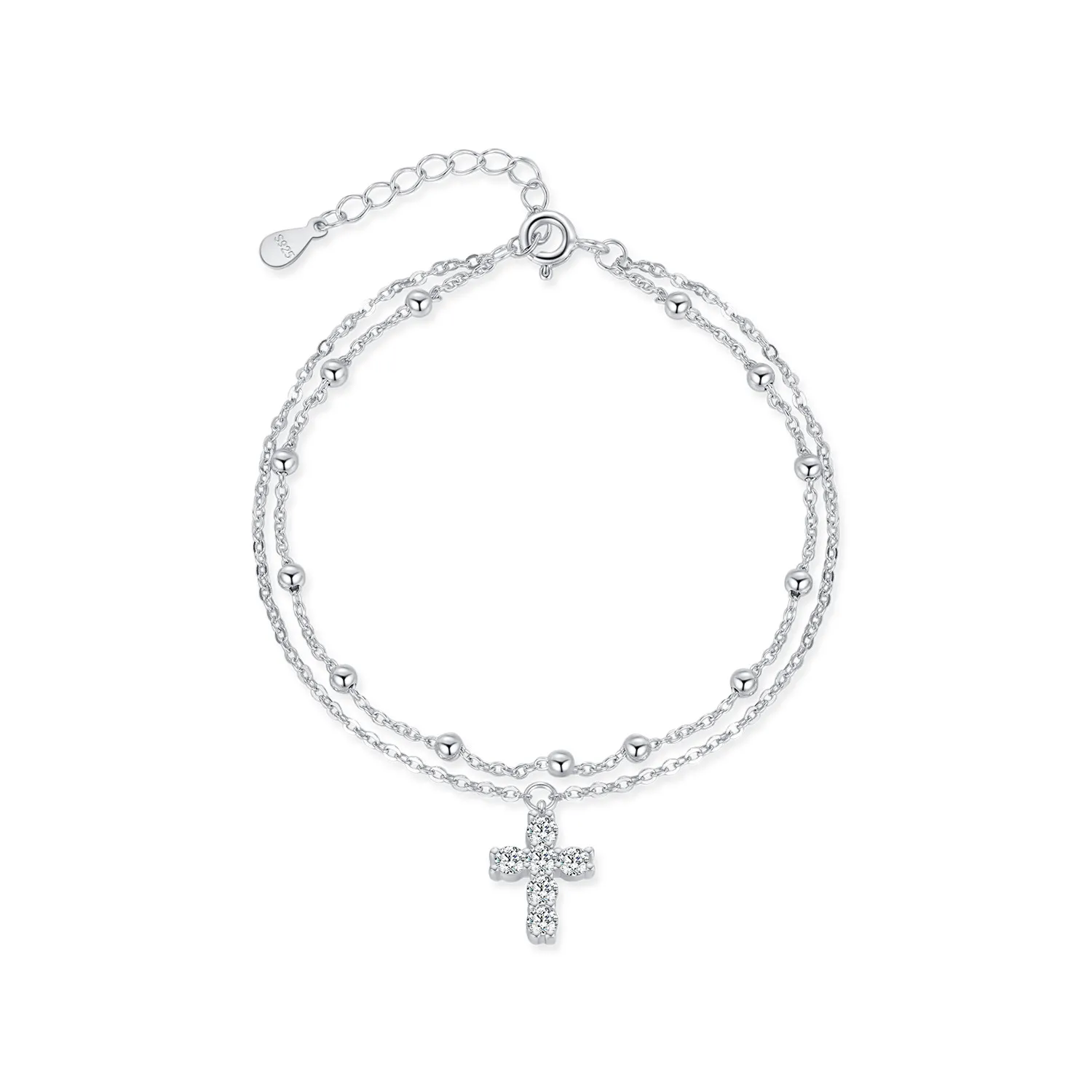 S925 Zirconia Cross Beads Layered Bracelet 100100160