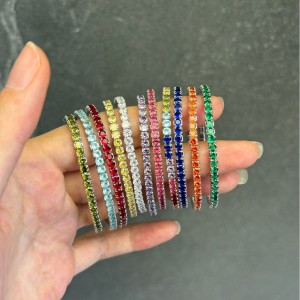 S925 Rainbow Elastic Cord with Colorful Cubic Zirconia Bracelet 100100161