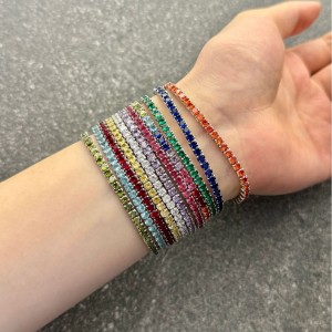 S925 Rainbow Elastic Cord with Colorful Cubic Zirconia Bracelet 100100161