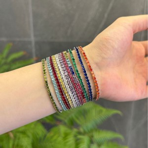 S925 Rainbow Elastic Cord with Colorful Cubic Zirconia Bracelet 100100161