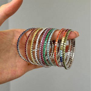 S925 Rainbow Elastic Cord with Colorful Cubic Zirconia Bracelet 100100161