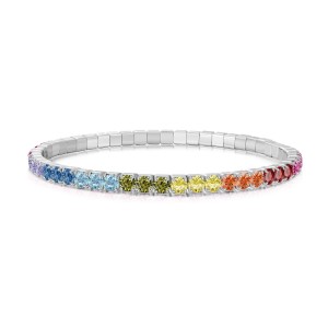 S925 Rainbow Elastic Cord with Colorful Cubic Zirconia Bracelet 100100161