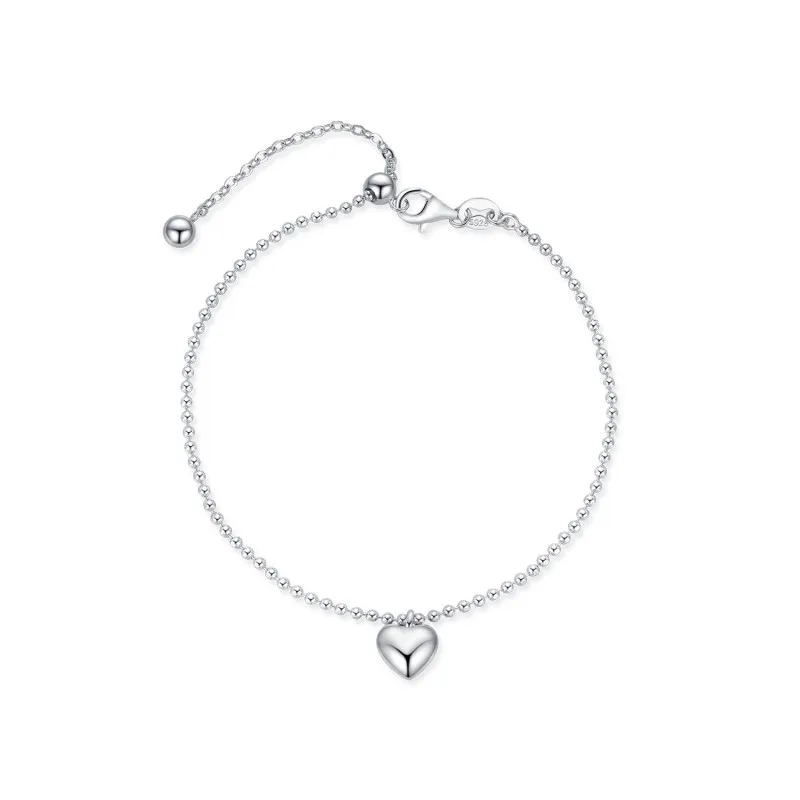 925 Sterling Silver Heart Beads Bracelet 100100162