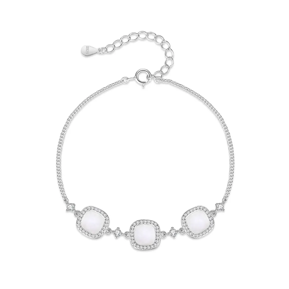 S925 Square Mother-of-Pearl CZ Bracelet 100100172 