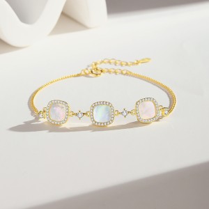 S925 Square Mother-of-Pearl CZ Bracelet 100100172 