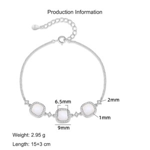 S925 Square Mother-of-Pearl CZ Bracelet 100100172 