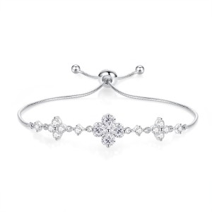 925 Sterling Silver Zirconia Clover Heart Adjustable Bracelet 100100173 925 Sterling Silver Zirconia Clover Heart Adjustable Bracelet 100100173