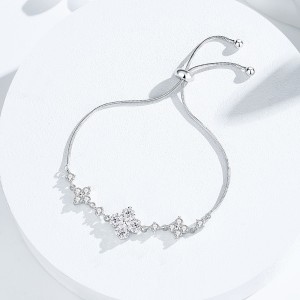 925 Sterling Silver Zirconia Clover Heart Adjustable Bracelet 100100173 925 Sterling Silver Zirconia Clover Heart Adjustable Bracelet 100100173
