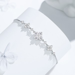 925 Sterling Silver Zirconia Clover Heart Adjustable Bracelet 100100173 925 Sterling Silver Zirconia Clover Heart Adjustable Bracelet 100100173