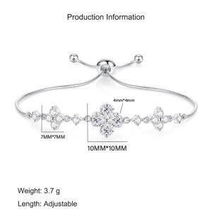925 Sterling Silver Zirconia Clover Heart Adjustable Bracelet 100100173 925 Sterling Silver Zirconia Clover Heart Adjustable Bracelet 100100173