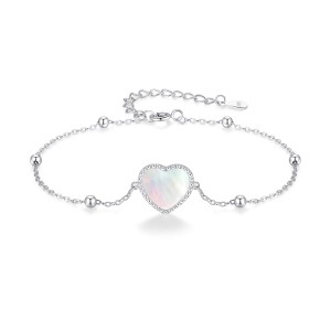 925 Sterling Silver Aurora Heart Mother-of-Pearl Bracelet 100100174