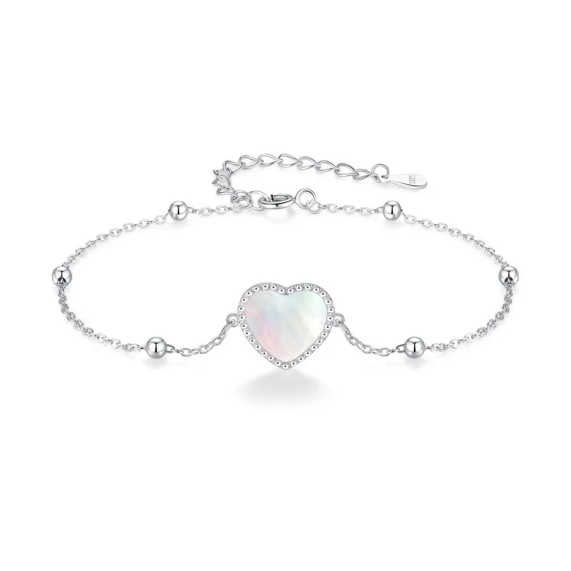925 Sterling Silver Aurora Heart Mother-of-Pearl Bracelet 100100174