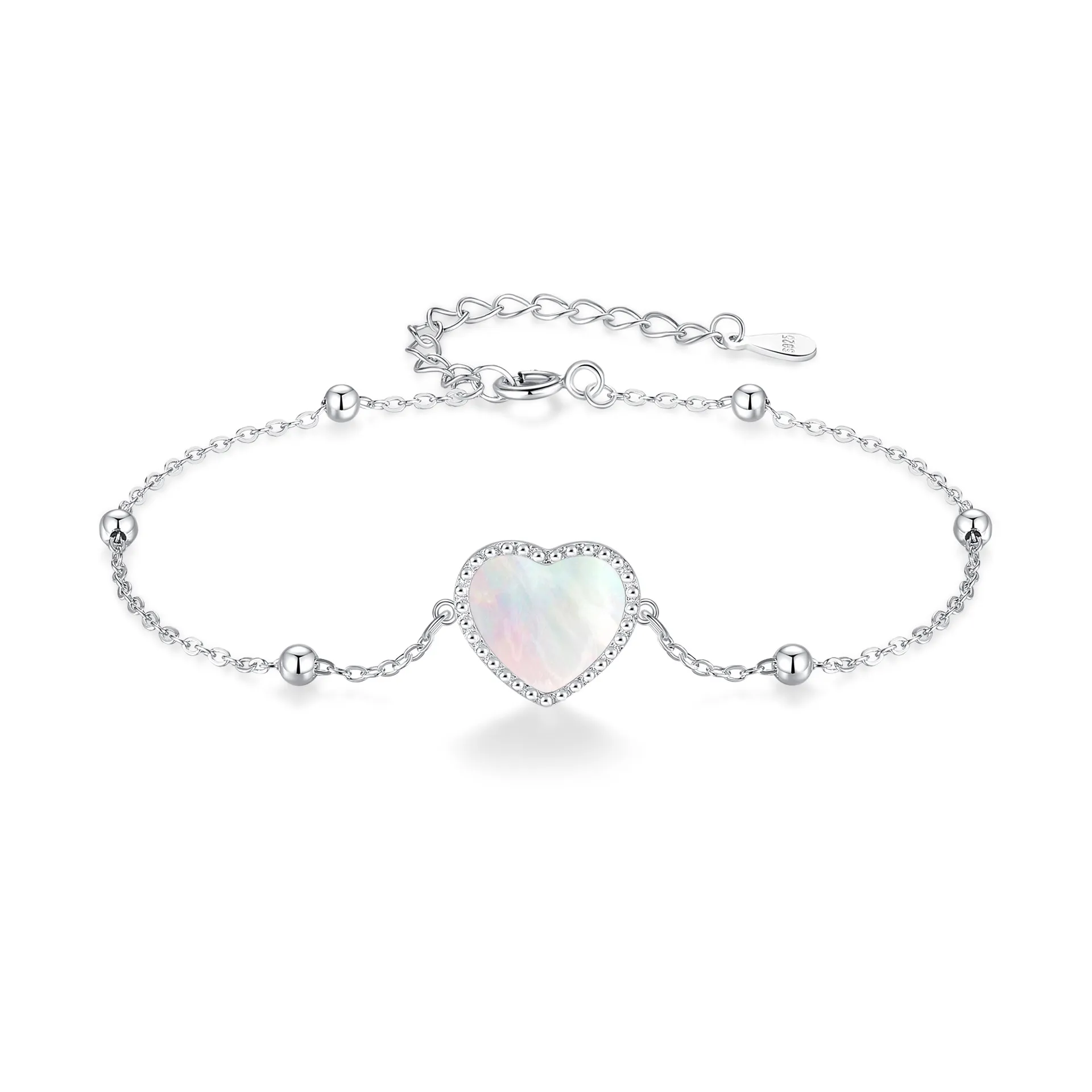 925 Sterling Silver Aurora Heart Mother-of-Pearl Bracelet 100100174