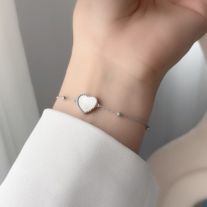 925 Sterling Silver Aurora Heart Mother-of-Pearl Bracelet 100100174
