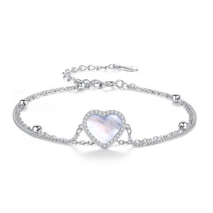 S925 Double Chain Aurora Heart Mother-of-Pearl Bracelet 100100175
