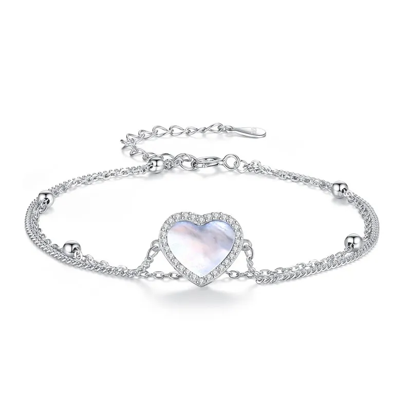 S925 Double Chain Aurora Heart Mother-of-Pearl Bracelet 100100175