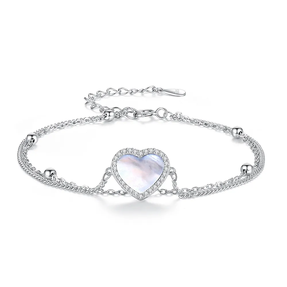 S925 Double Chain Aurora Heart Mother-of-Pearl Bracelet 100100175