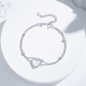 S925 Double Chain Aurora Heart Mother-of-Pearl Bracelet 100100175
