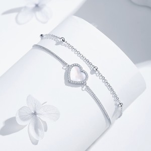 S925 Double Chain Aurora Heart Mother-of-Pearl Bracelet 100100175