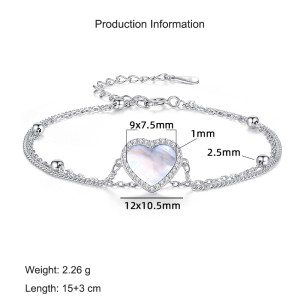 S925 Double Chain Aurora Heart Mother-of-Pearl Bracelet 100100175