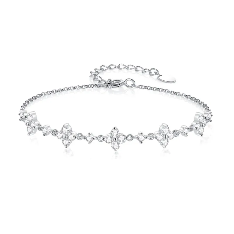 925 Sterling Silver Four-Leaf Clover CZ Bracelet 100100176