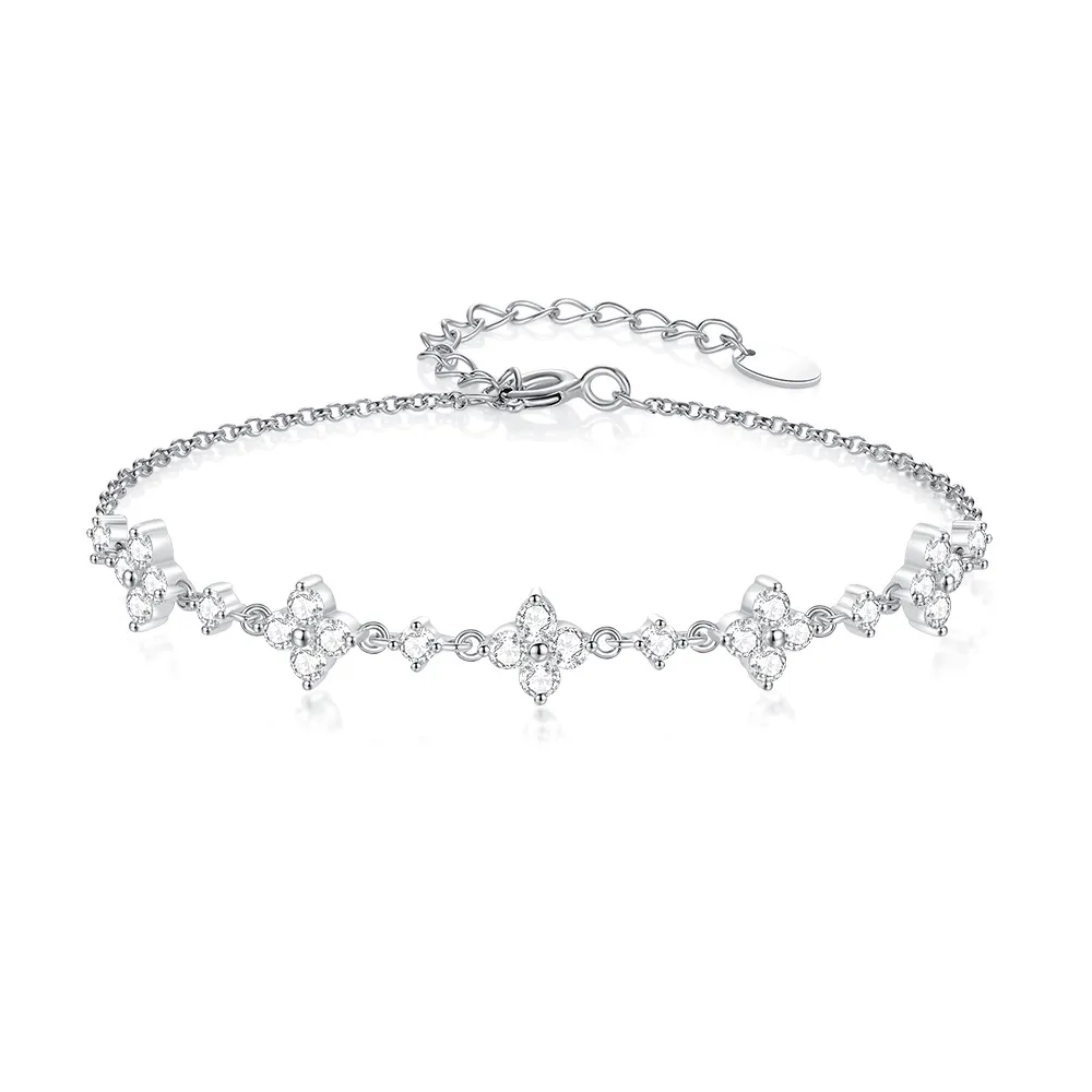 925 Sterling Silver Four-Leaf Clover CZ Bracelet 100100176