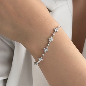 925 Sterling Silver Four-Leaf Clover CZ Bracelet 100100176