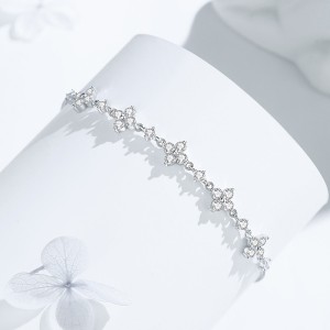 925 Sterling Silver Four-Leaf Clover CZ Bracelet 100100176