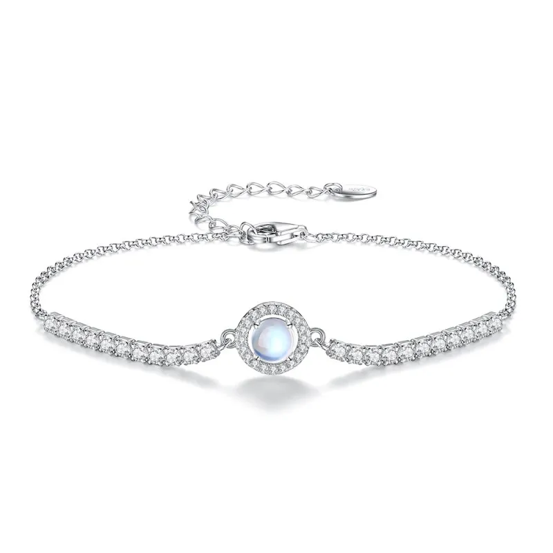 925 Sterling Silver Moonstone Sparkling Tennis Bracelet 100100177