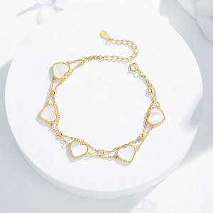 S925 White Mother-of-Pearl Hearts Zirconia Double Chain Bracelet100100178