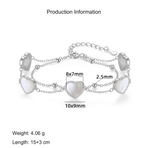S925 White Mother-of-Pearl Hearts Zirconia Double Chain Bracelet100100178