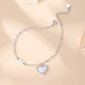 S925 White Mother-of-Pearl Charm Heart Bracelet 100100180