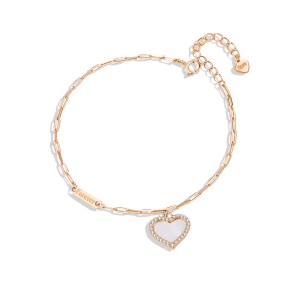 S925 White Mother-of-Pearl Charm Heart Bracelet 100100180