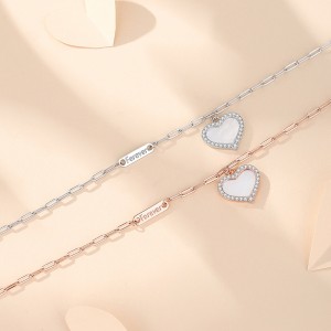 S925 White Mother-of-Pearl Charm Heart Bracelet 100100180