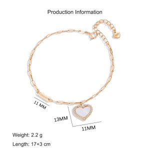 S925 White Mother-of-Pearl Charm Heart Bracelet 100100180