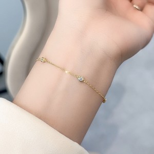 925 Sterling Silver Minimalist Bezel-Set Zircon Bracelet 100100182