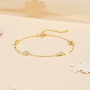 925 Sterling Silver Minimalist Bezel-Set Zircon Bracelet 100100182