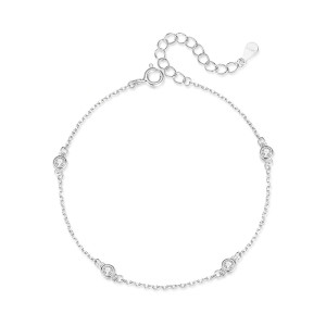 925 Sterling Silver Minimalist Bezel-Set Zircon Bracelet 100100182