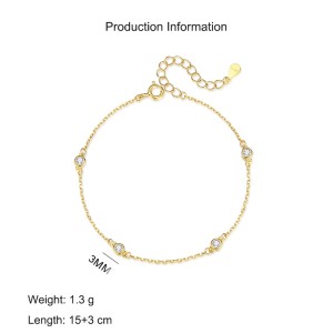 925 Sterling Silver Minimalist Bezel-Set Zircon Bracelet 100100182