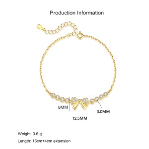 925 Sterling Silver Sparkling Bowknot Bracelet 100100183