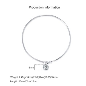 925 Sterling Silver Sleek Snake Chain Solitaire Charm Bracelet 100100185