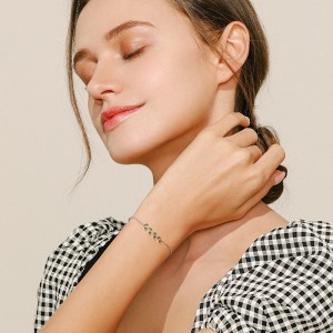 925 Sterling Silver Minimalist Green Leaf Branch Bracelet 100100186